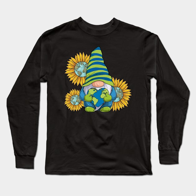 Sunflower Gnome With Heart Earth Day Long Sleeve T-Shirt by Magazine